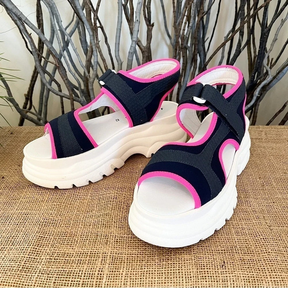 Joshua Sanders Fuxia Spice Scuba Pink Platform Sandals - Picture 2 of 15